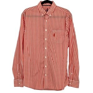 Johnnie O Men Medium Prep-Formance Button Down Shirt Gingham Check Orange